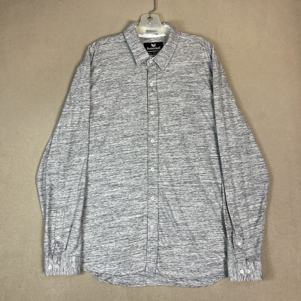 Buttercloth Shirt Mens 2XL Gray Regular Fit Long Sleeve Stretch Button Up‎